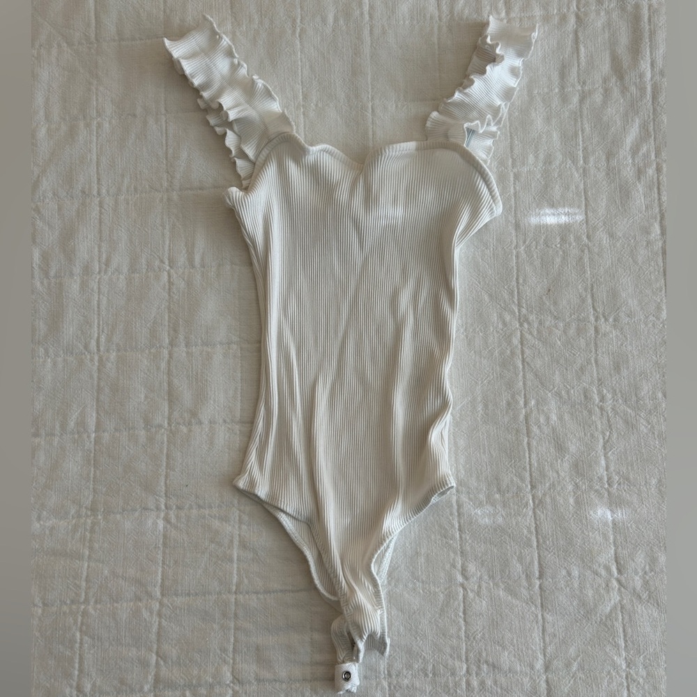 Francesca’s Women’s White Ruffle Bodysuit